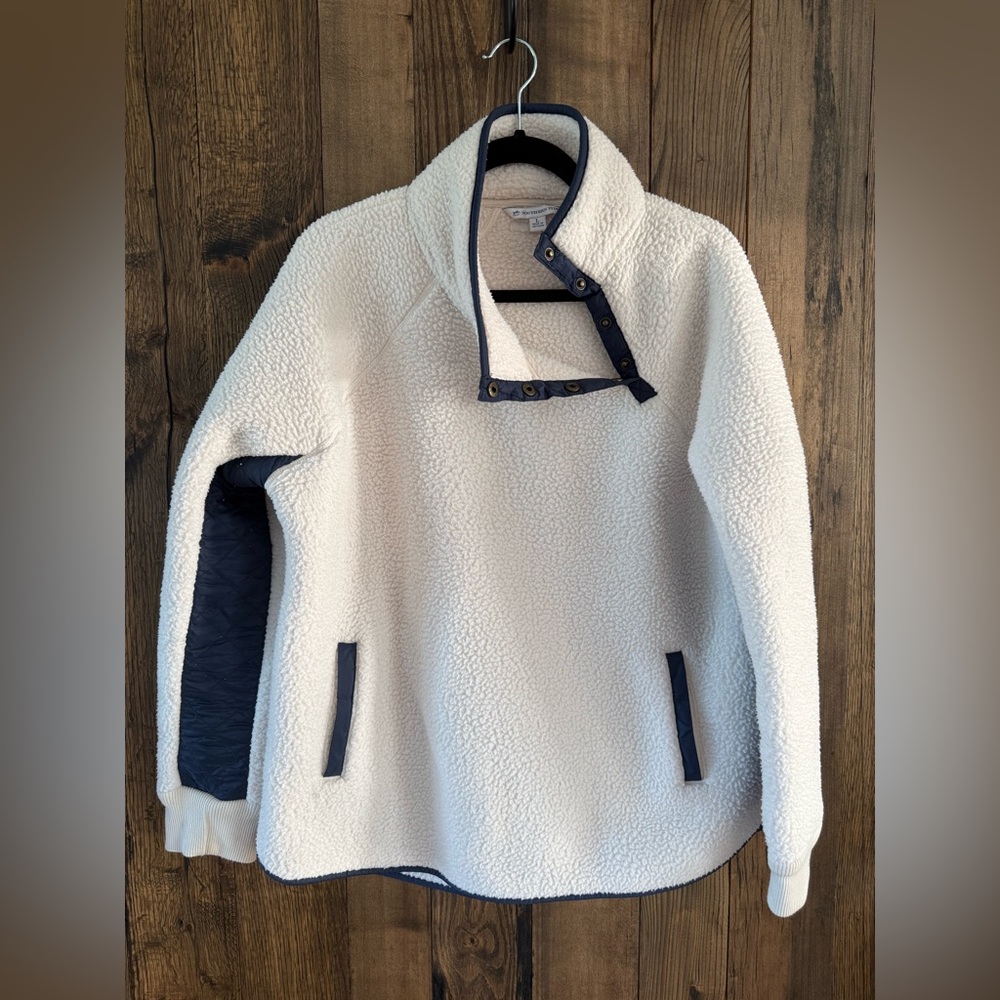 Southern Tide Sherpa Fleece Pullover Ivory Snap Collar Size L